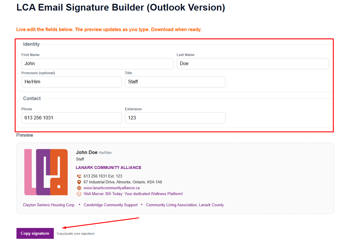 Copying the signature directly